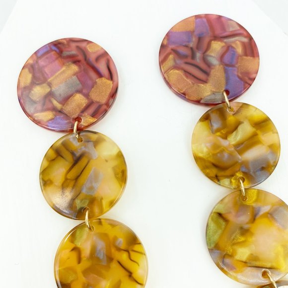 Iridescent Camel Dot Drop Earrings w/ Pink Stud - Picture 3 of 6